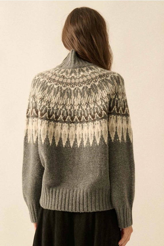 Fair Isle Knit Mock-Neck Sweater