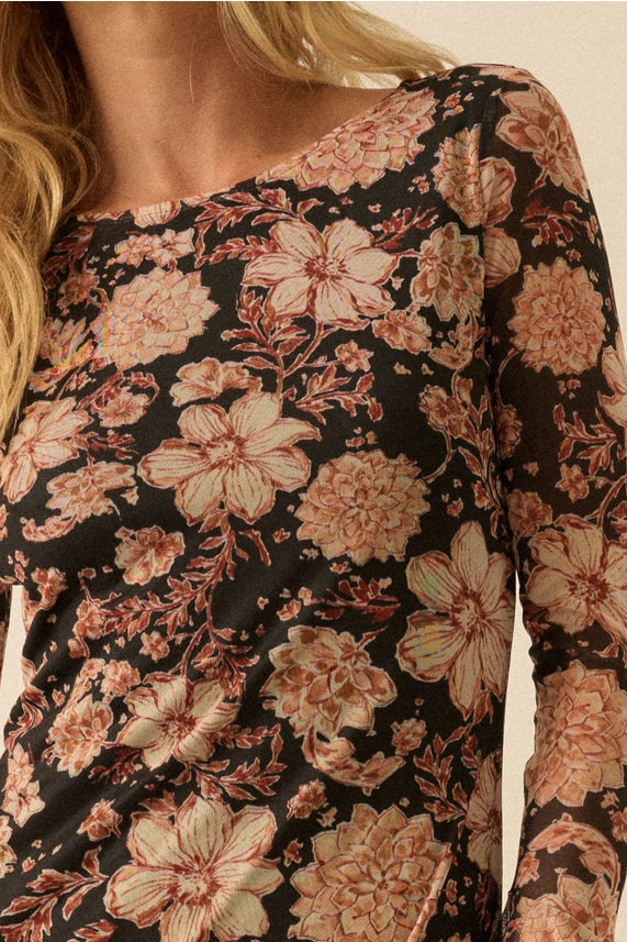 Floral Mesh Maxi Dress