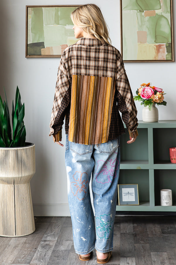 Washed Plaid and Stripe Shirt