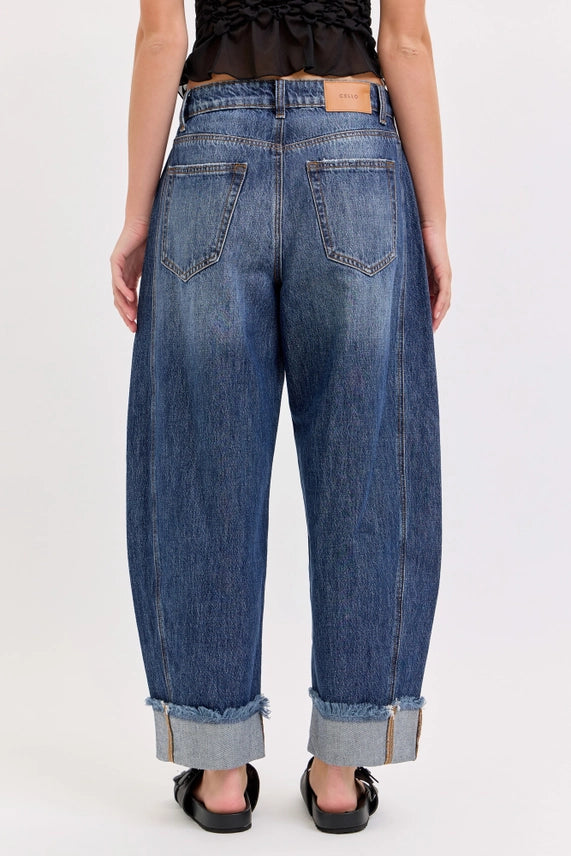 Mid Waisted Barrel Leg with Cuff (Med. Wash)