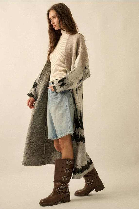 Mountain Jacquard-Knit Open-Front Cardigan