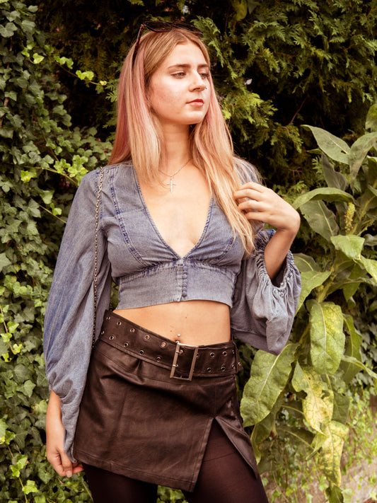 Bishop Sleeve Denim Top