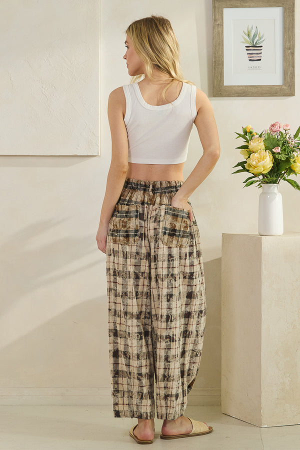Washed Plaid Pants