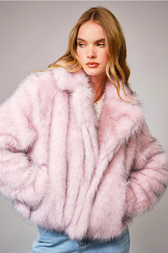 Faux Two-Tone Fur Hook & Eye Enclosure Coat