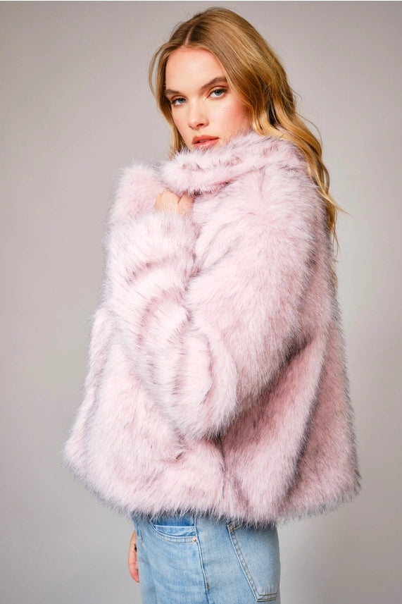 Faux Two-Tone Fur Hook & Eye Enclosure Coat
