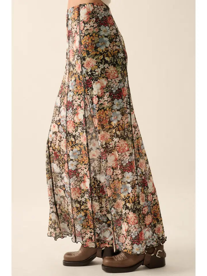 Floral Knit Inverted Seam Maxi Skirt