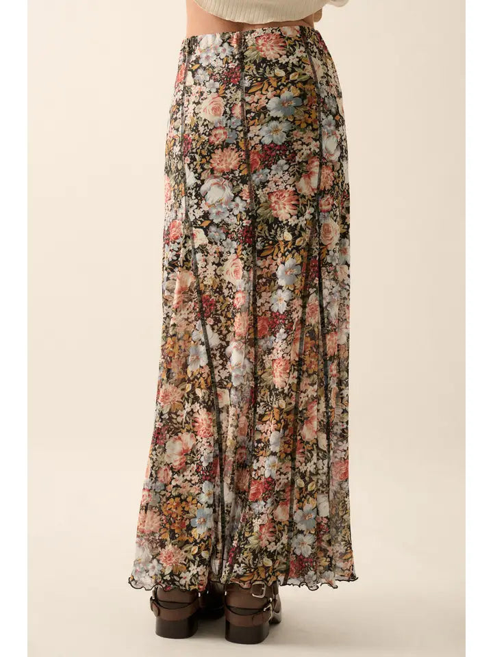 Floral Knit Inverted Seam Maxi Skirt