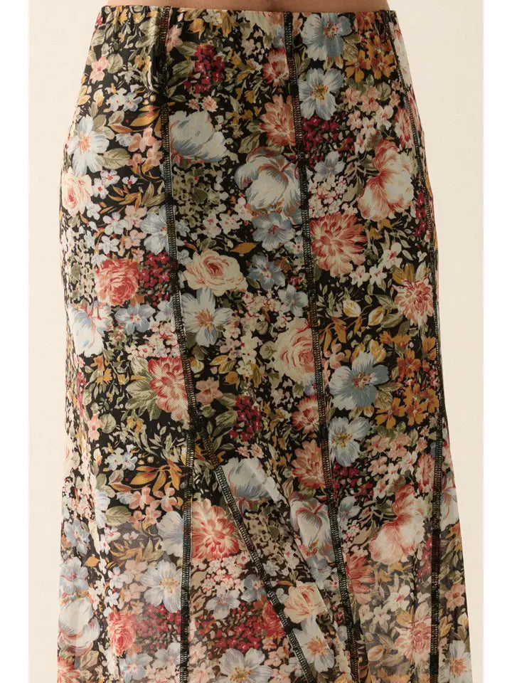 Floral Knit Inverted Seam Maxi Skirt