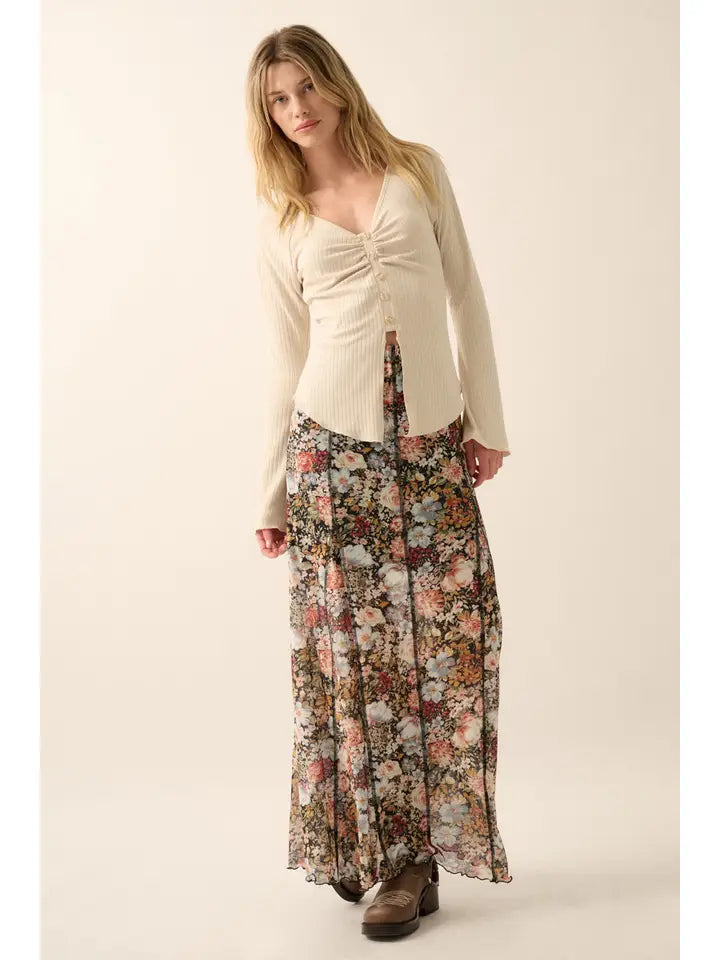 Floral Knit Inverted Seam Maxi Skirt