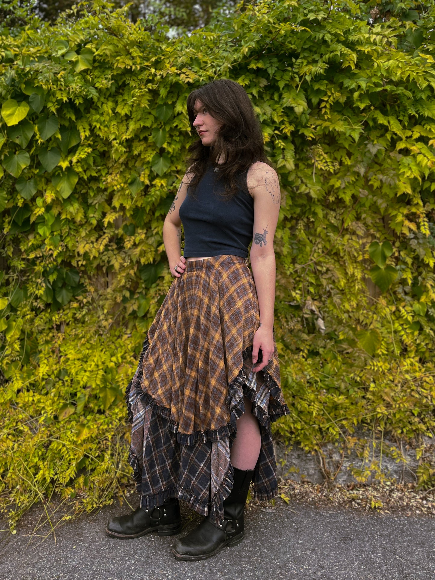 Plaid Asymmetrical Skirt
