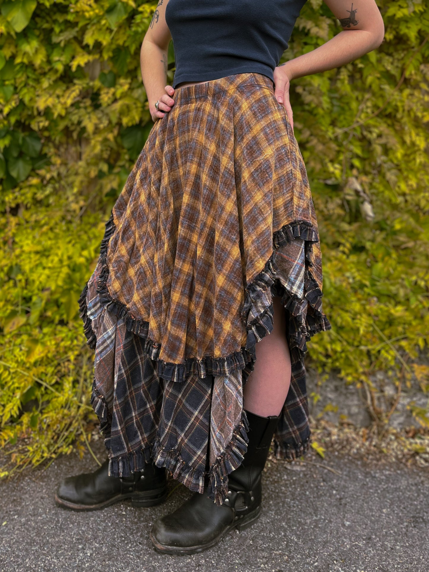 Plaid Asymmetrical Skirt