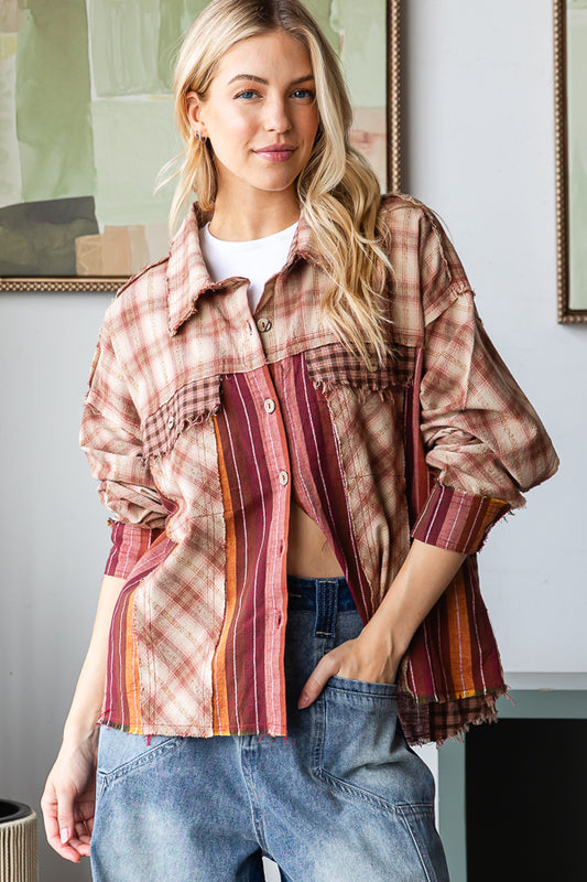 Washed Plaid and Stripe Shirt
