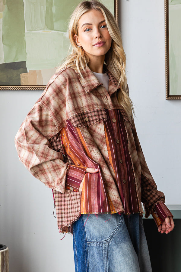 Washed Plaid and Stripe Shirt