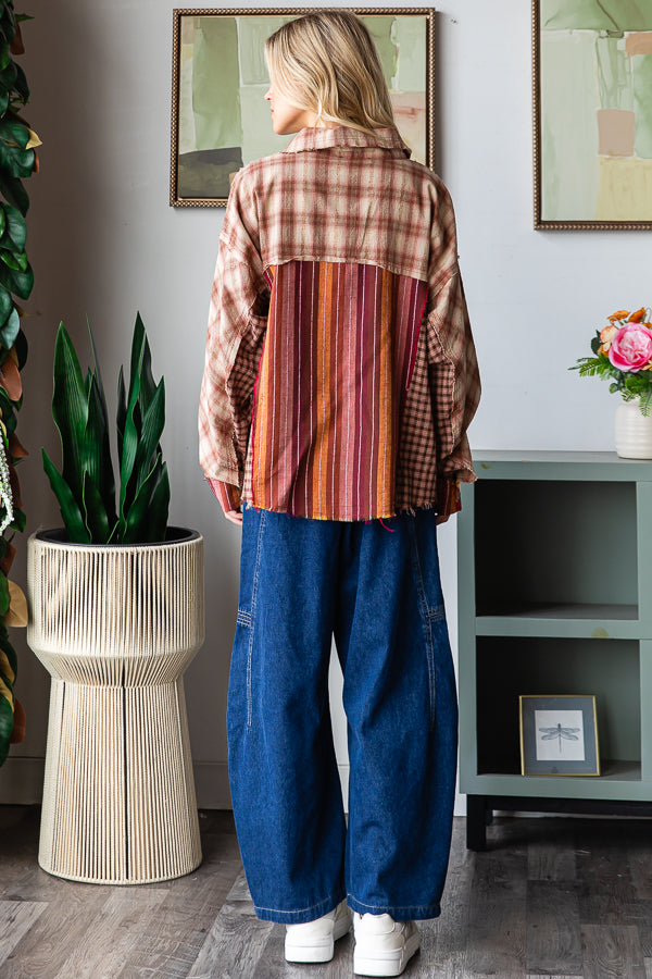 Washed Plaid and Stripe Shirt