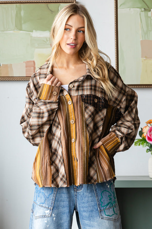 Washed Plaid and Stripe Shirt