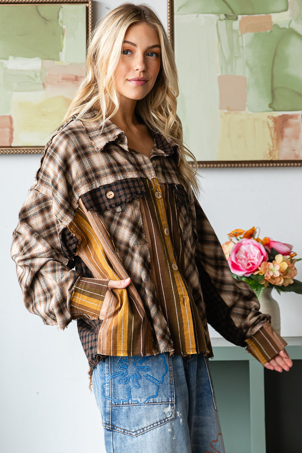 Washed Plaid and Stripe Shirt