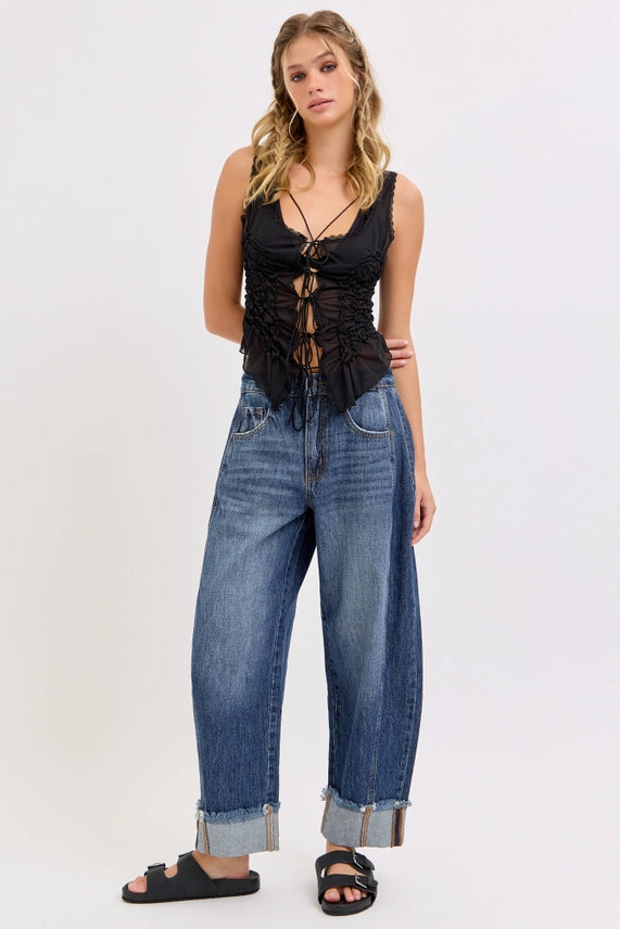 Mid Waisted Barrel Leg with Cuff (Med. Wash)