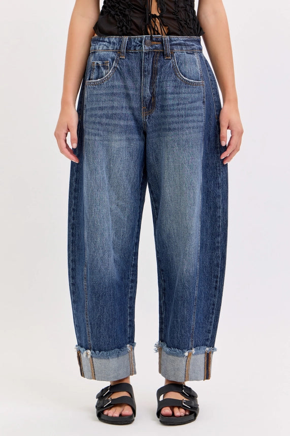 Mid Waisted Barrel Leg with Cuff (Med. Wash)