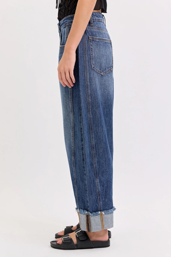 Mid Waisted Barrel Leg with Cuff (Med. Wash)