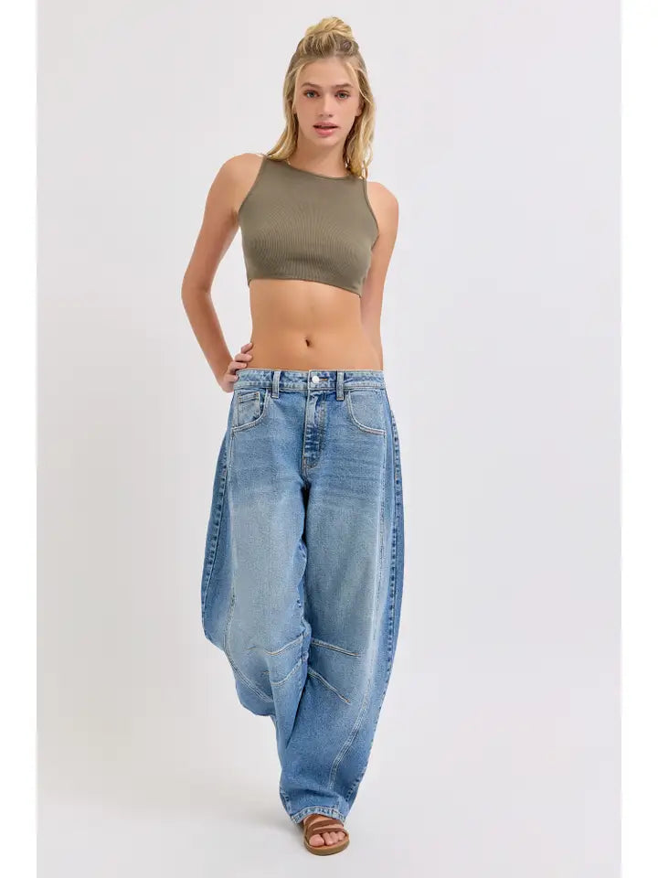 Mid Waisted Barrel Leg with Long Inseam