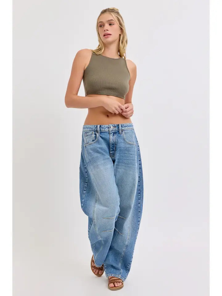 Mid Waisted Barrel Leg with Long Inseam