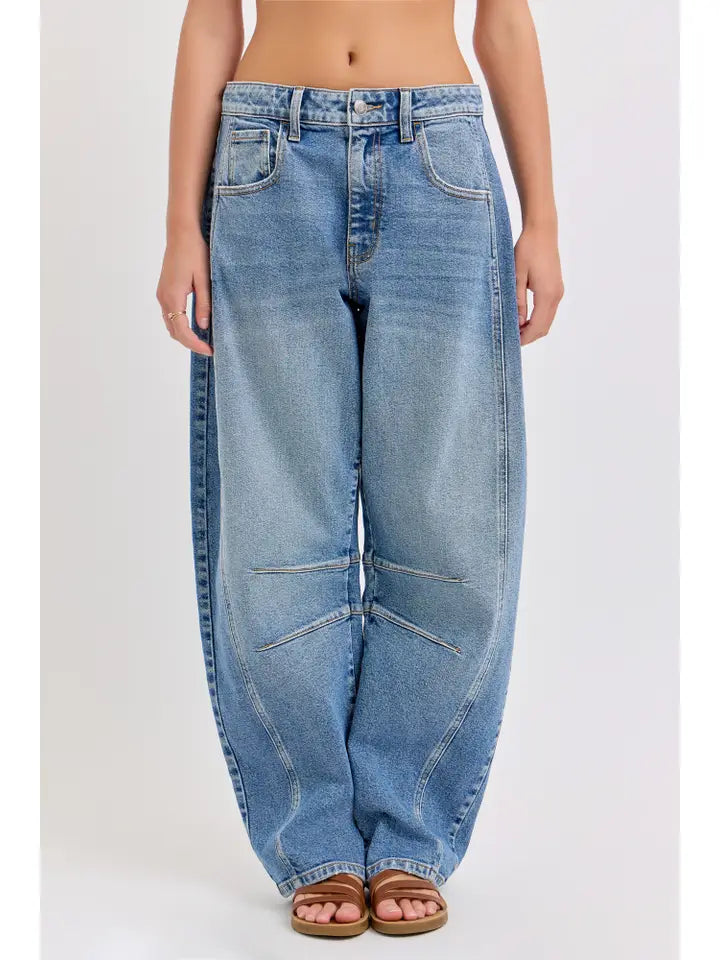 Mid Waisted Barrel Leg with Long Inseam