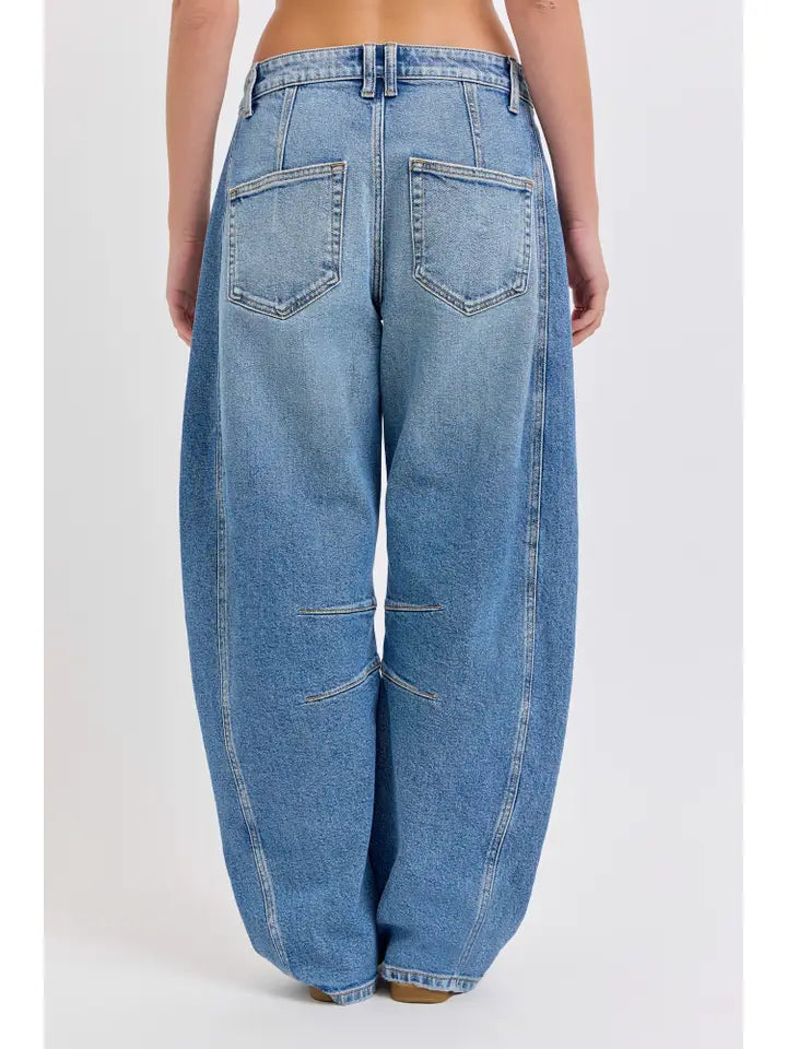 Mid Waisted Barrel Leg with Long Inseam