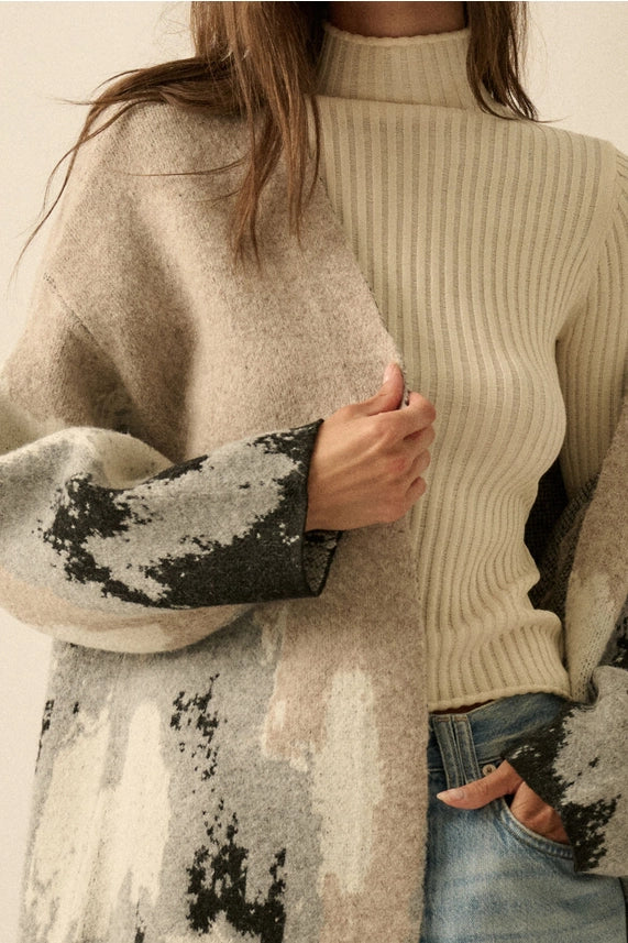 Mountain Jacquard-Knit Open-Front Cardigan