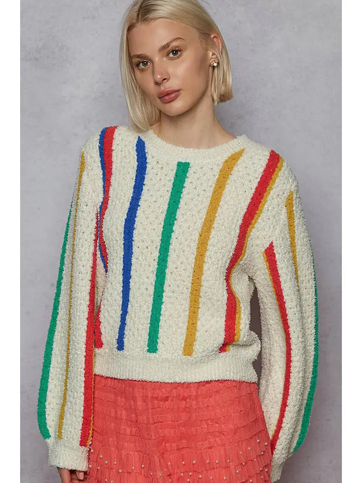 Round Neck Striped Pattern Berber Sweater