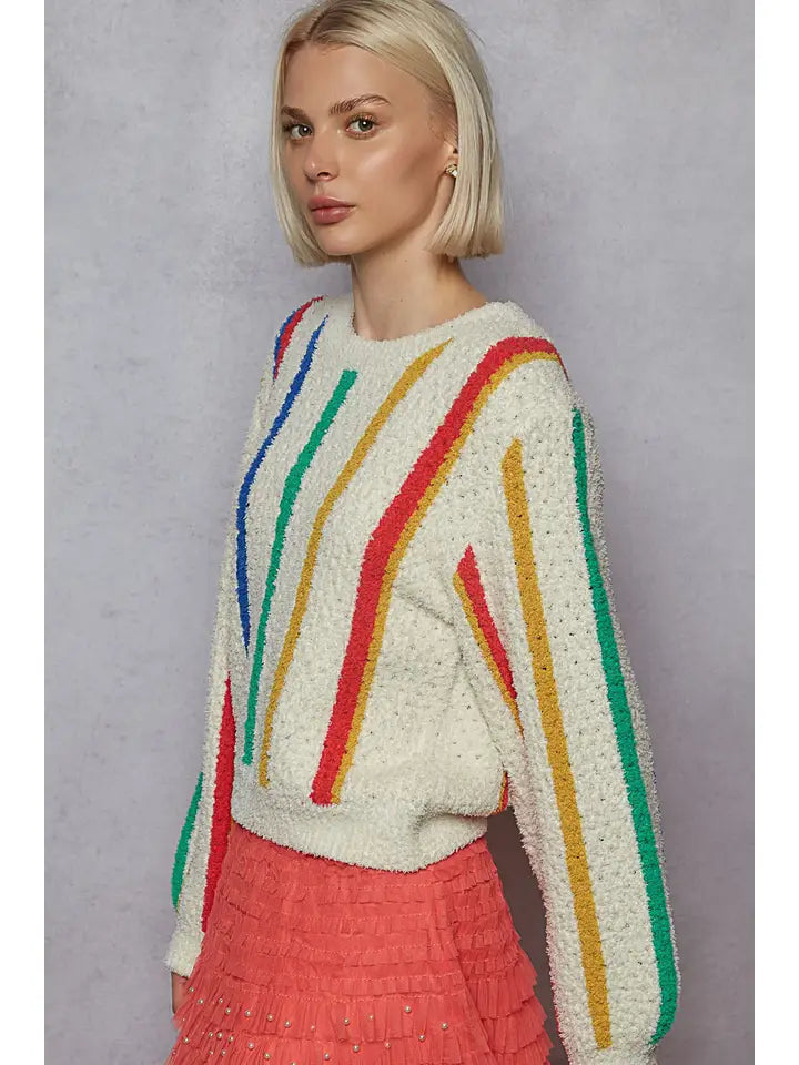 Round Neck Striped Pattern Berber Sweater