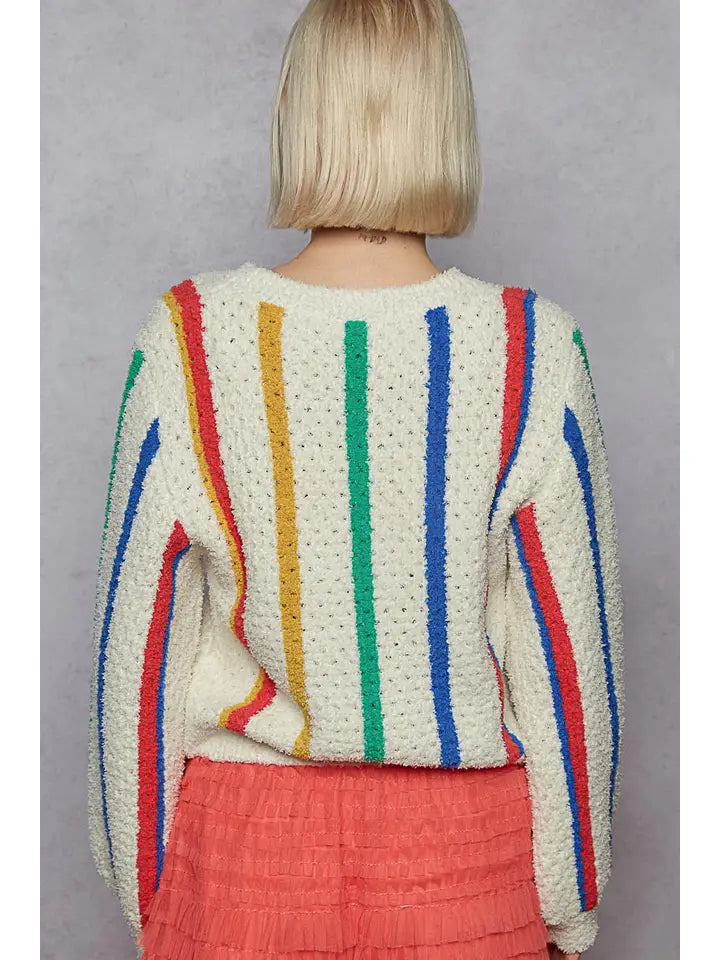 Round Neck Striped Pattern Berber Sweater