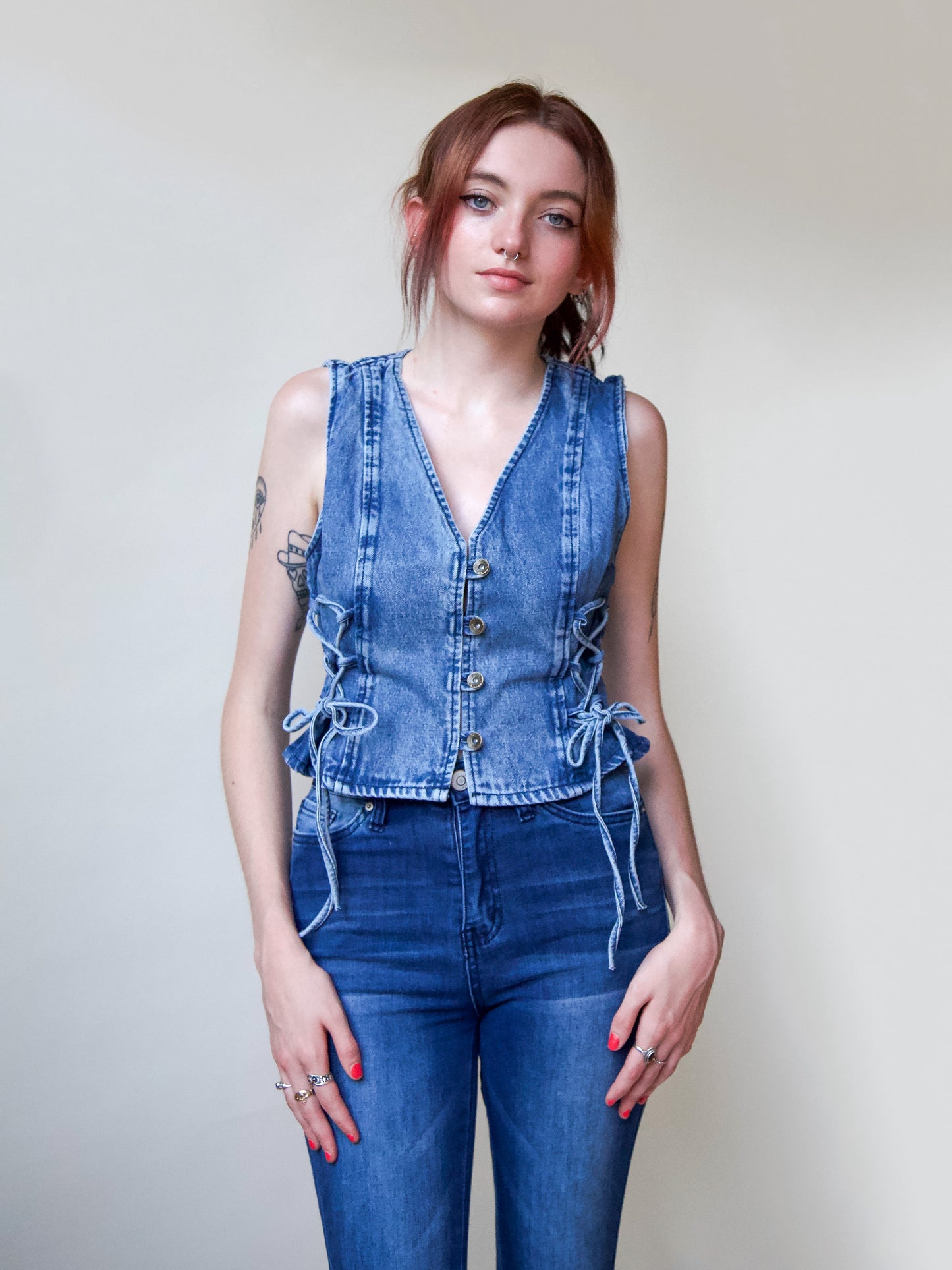 Lace Up Denim Vest