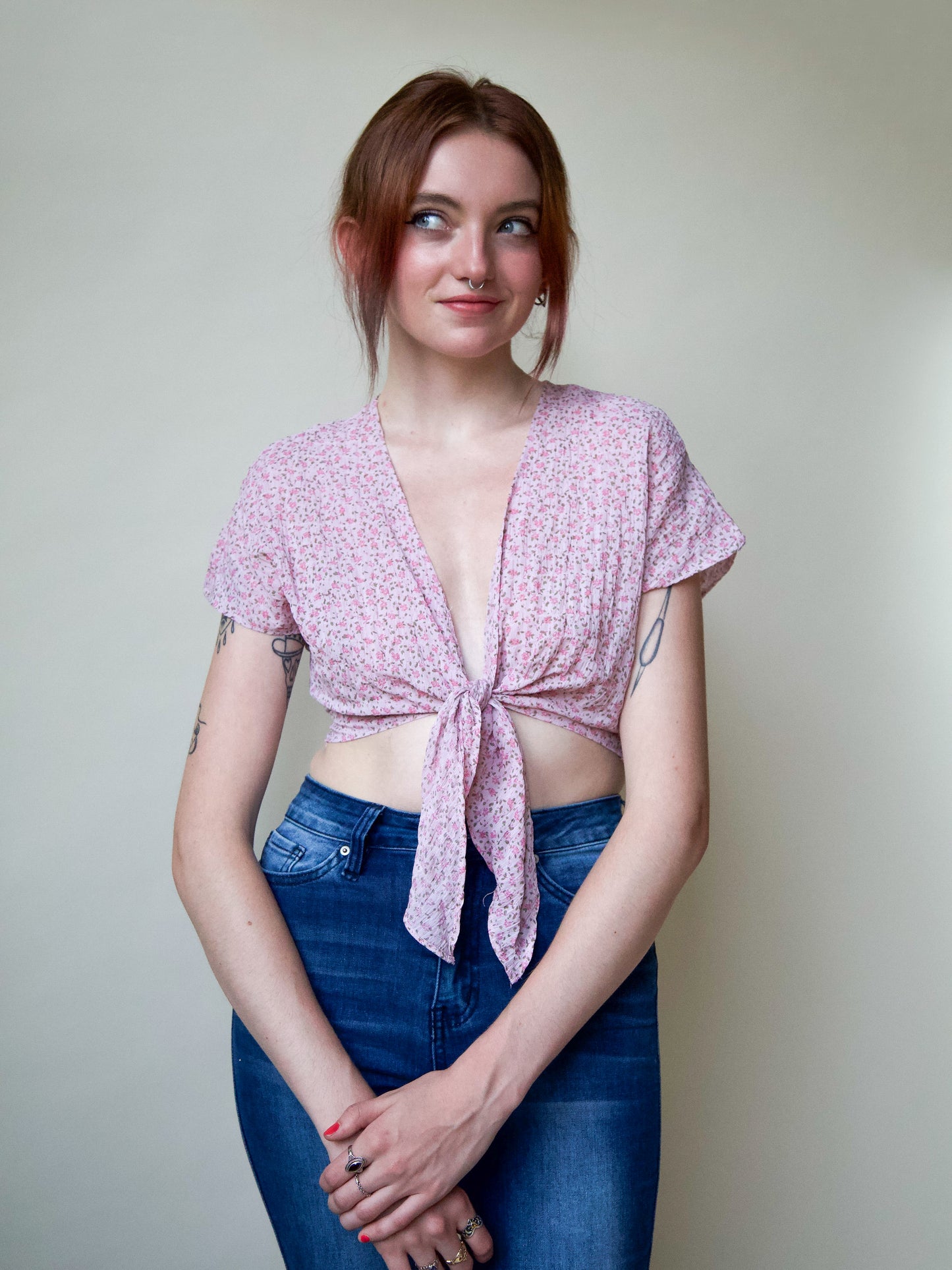 Floral Tie Front Crop Top