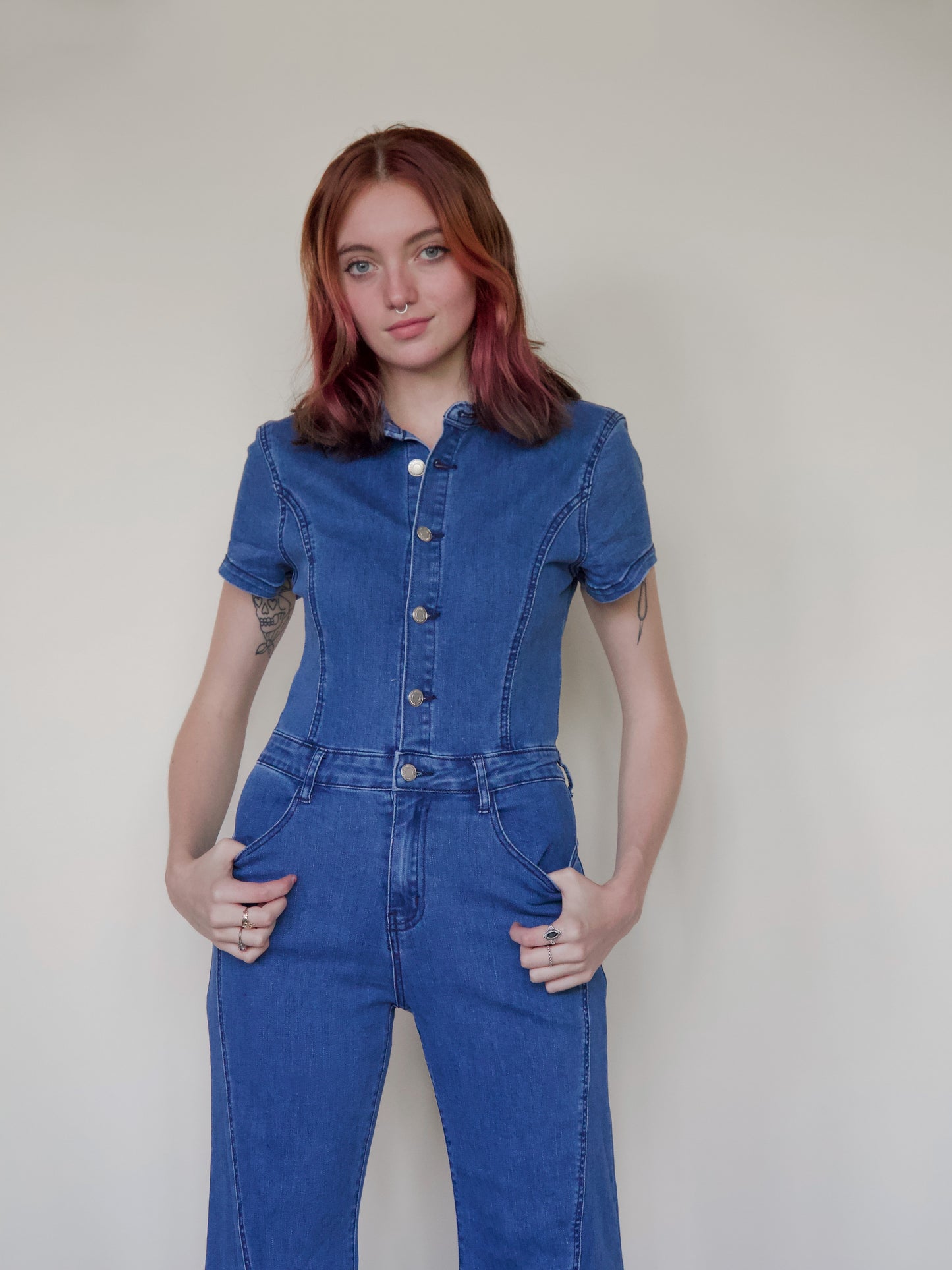 Wide Leg Denim Jumpsuit