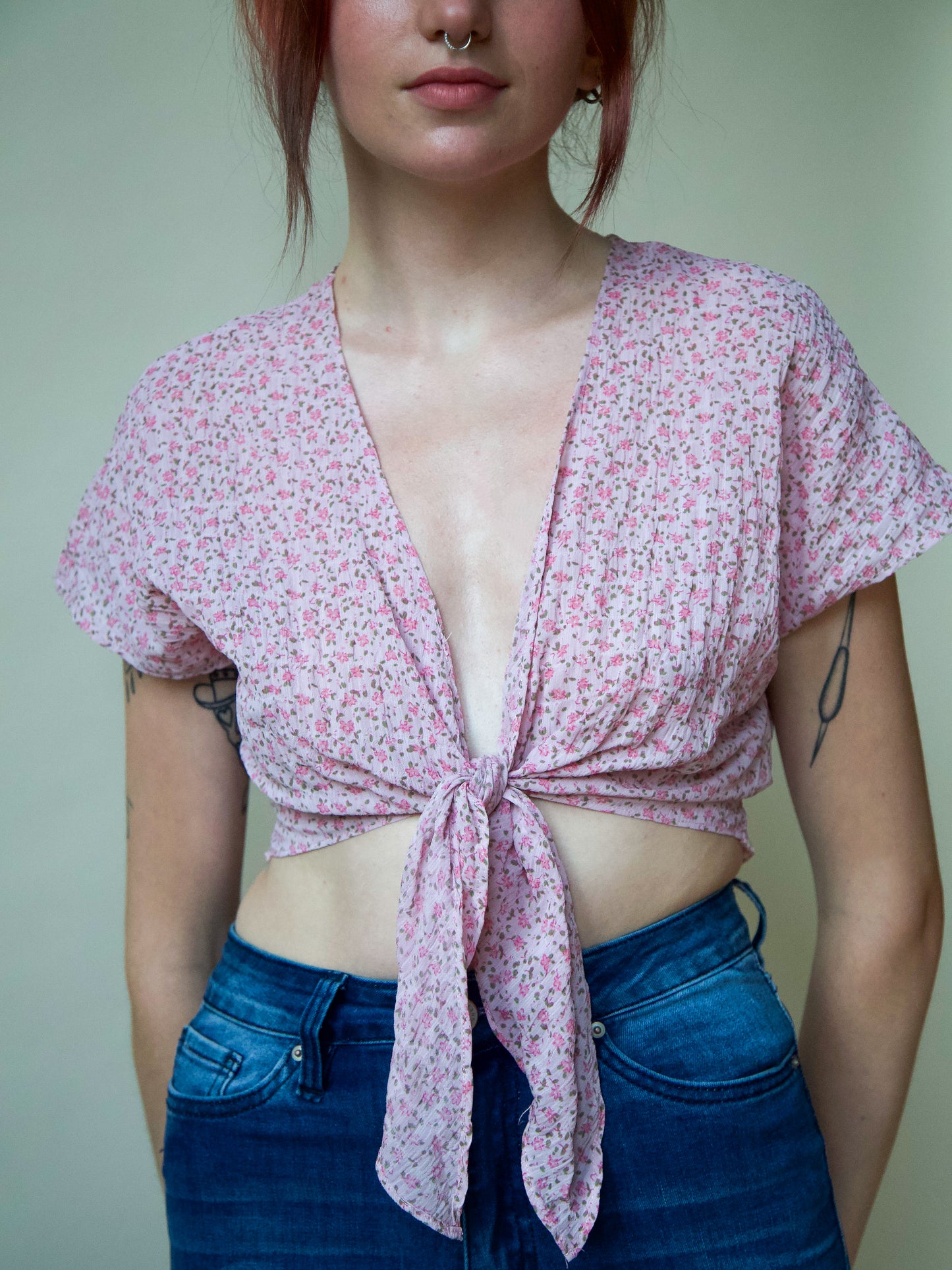 Floral Tie Front Crop Top